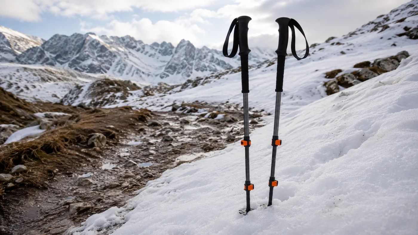 Trekkingstöcke im Schnee